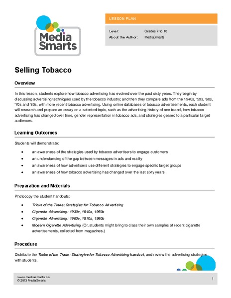 Selling Tobacco Lesson Plan