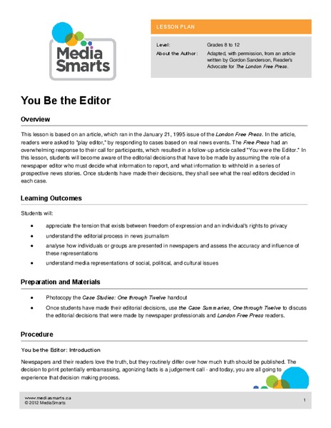 You Be the Editor Lesson Plan