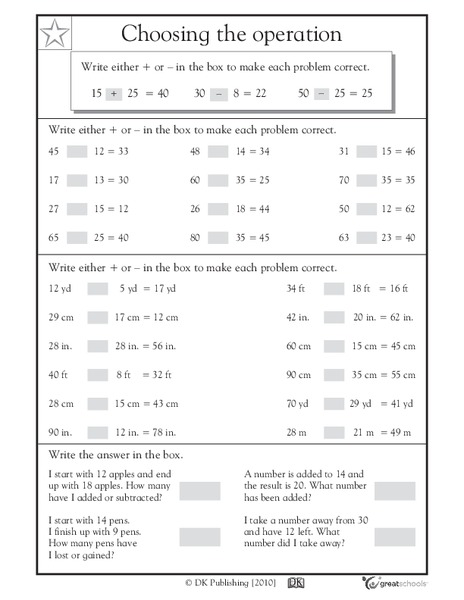 Choosing the Operation: Add or Subtract Worksheet