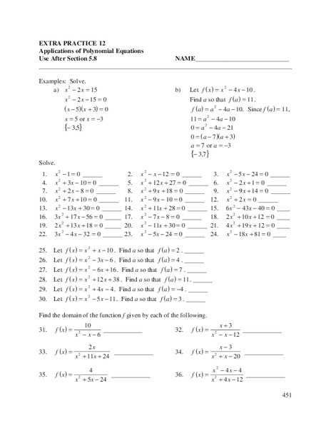 Applications of Polynomial Expressions Worksheet