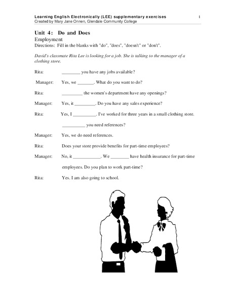 Do and Does - Employment ELL Worksheet