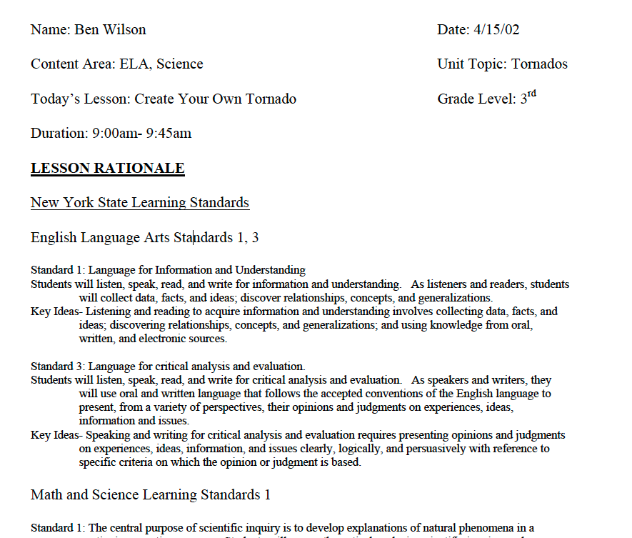 Create Your Own Tornado Lesson Plan