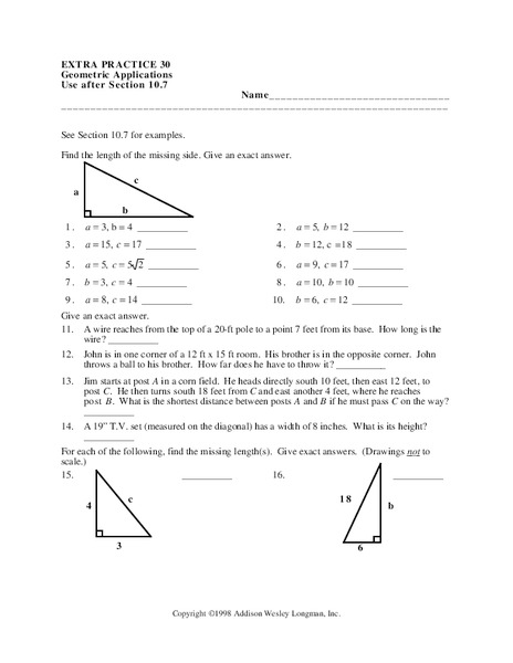 Geometric Applications Worksheet