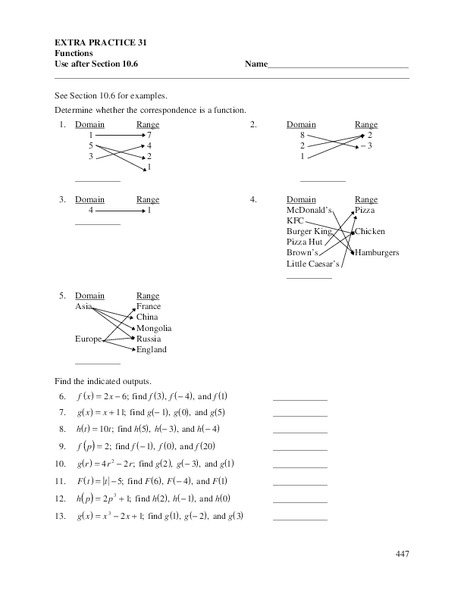 Functions Worksheet