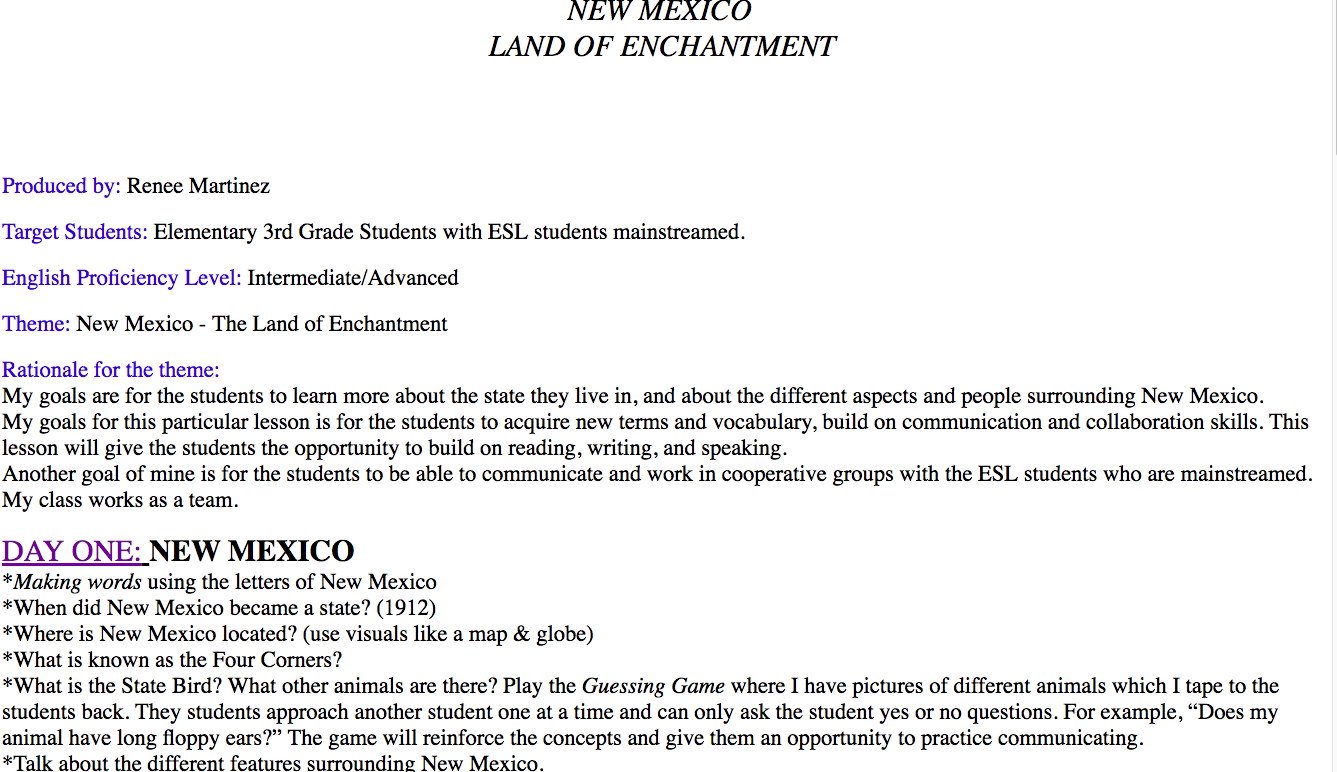 New Mexico Land of Enchantment Lesson Plan