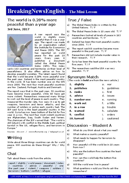 The World Is 0.28% More Peaceful Than a Year Ago Writing