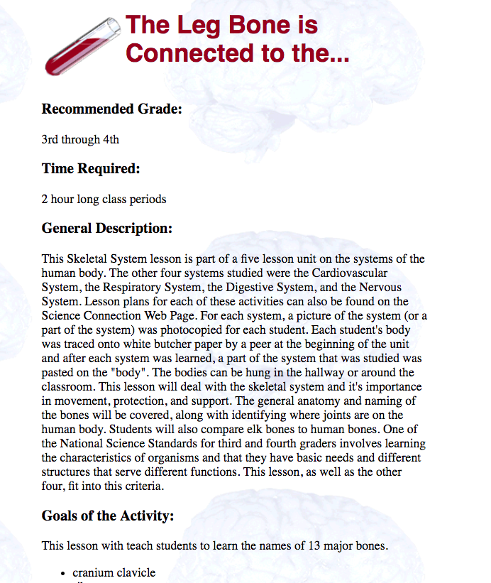 The Leg Bone Is Connected to The... Lesson Plan