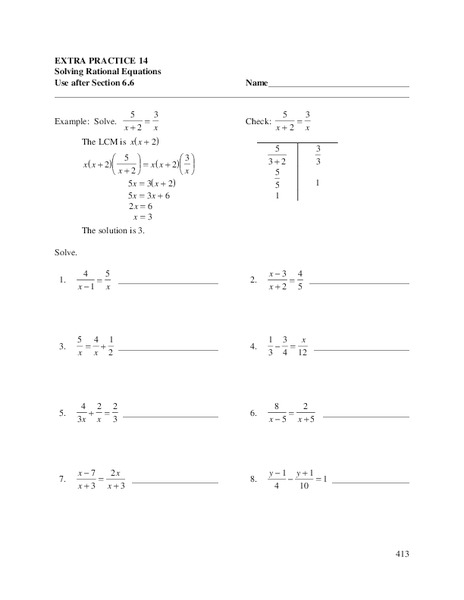 Solving Rational Equations Worksheet