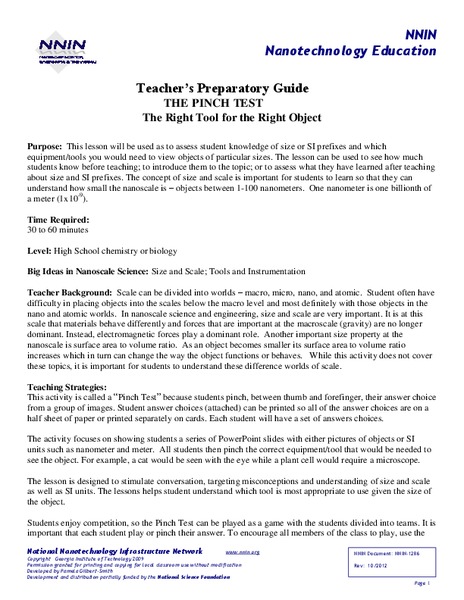 The Pinch Test Lesson Plan