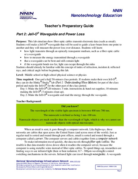 Jell-O® Waveguide and Power Loss Lesson Plan