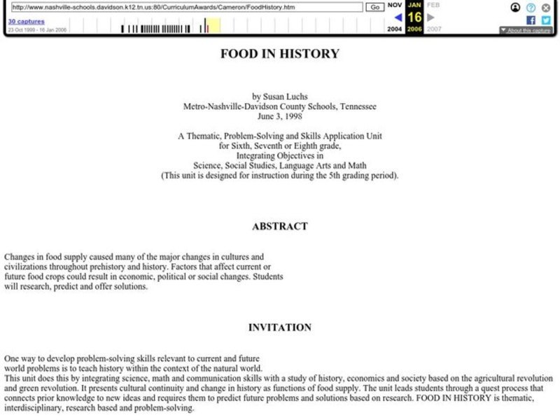 Food in History Lesson Plan