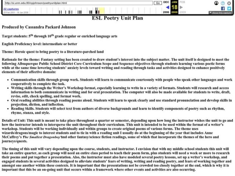 ESL Poetry Unit Lesson Plan