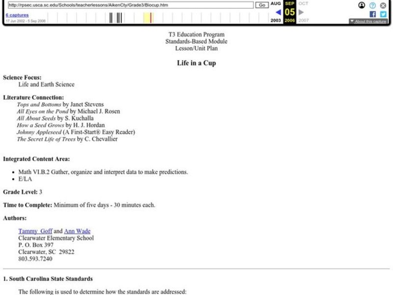 Life in a Cup Lesson Plan