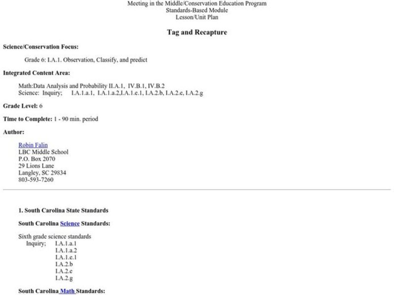 Tag and Recapture Lesson Plan