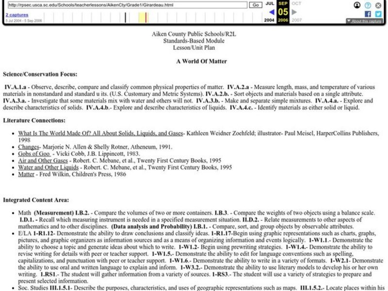 A World Of Matter Lesson Plan