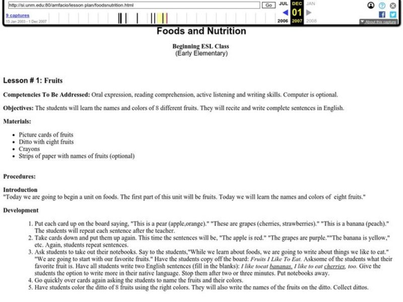 Foods and Nutrition Lesson Plan