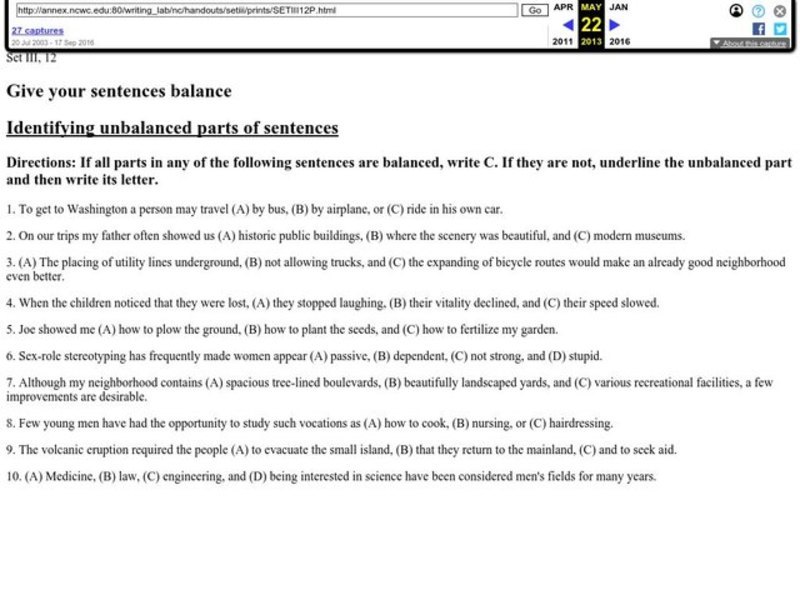 Identifying Unbalanced Parts of Sentences Worksheet