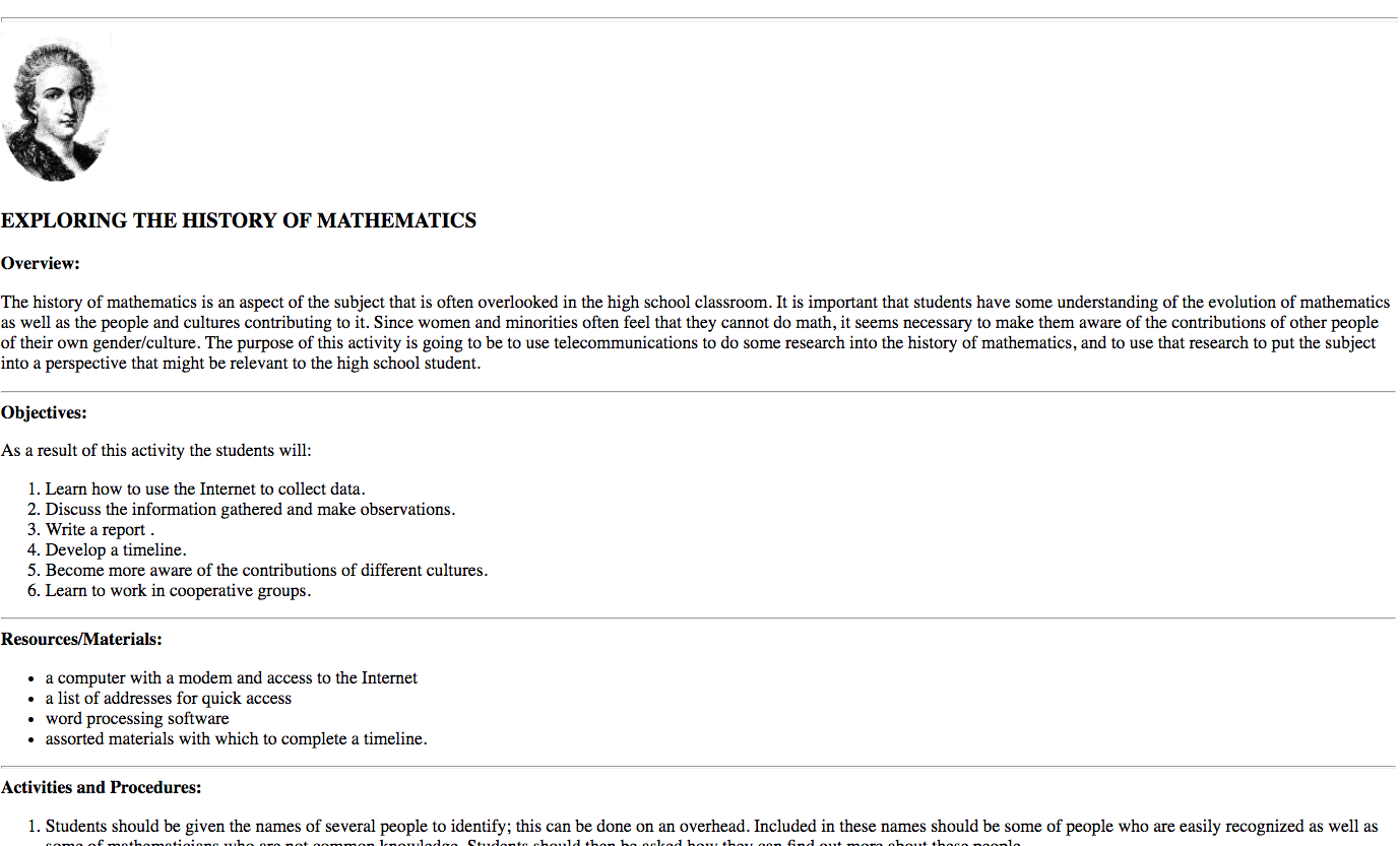 Exploring the History of Mathematics Lesson Plan