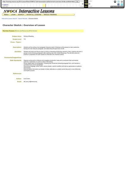 Character Sketch Lesson Plan