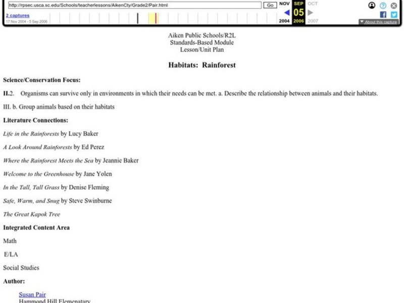 Habitats:  Rainforest Lesson Plan