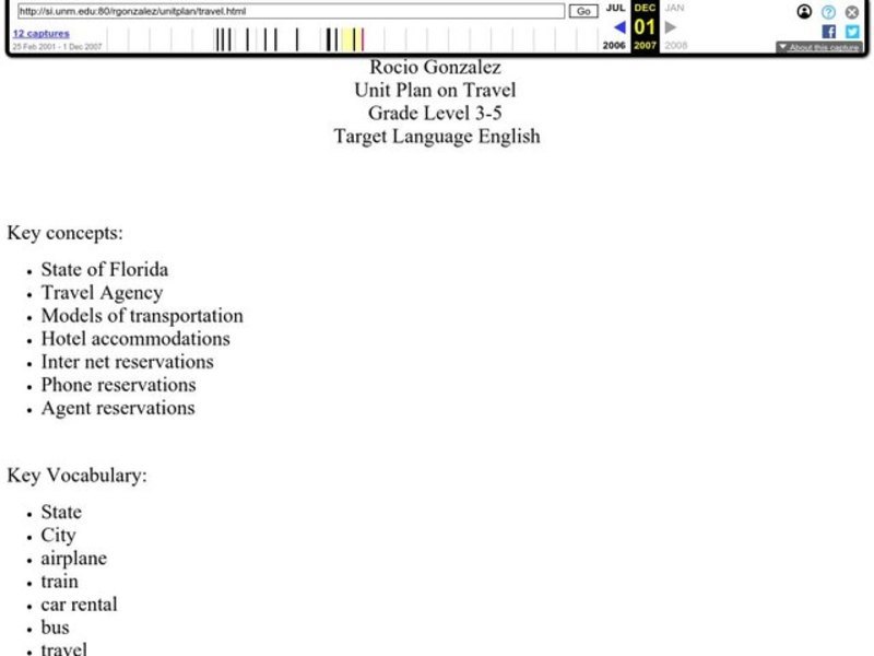 Unit Plan on Travel Lesson Plan