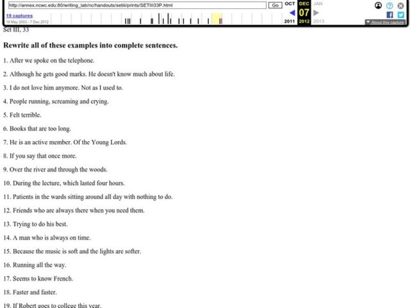 Complete Sentences Worksheet