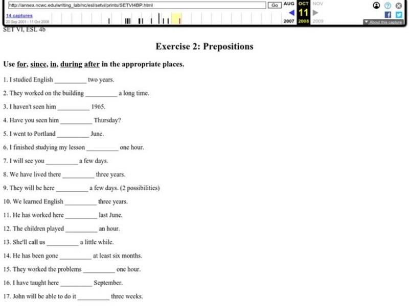Exercise 2: Prepositions Worksheet