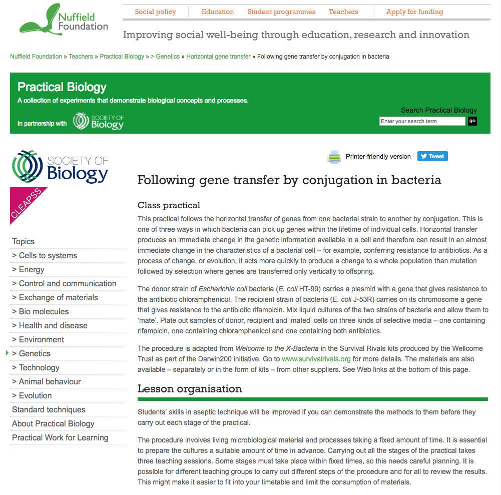 Following Gene Transfer by Conjugation in Bacteria Lesson Plan