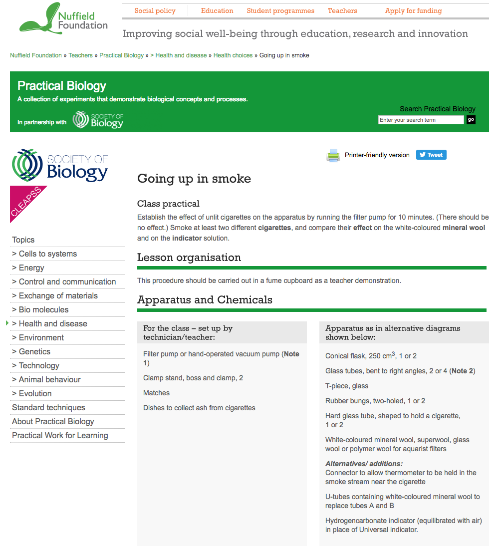 Going up in Smoke Lesson Plan
