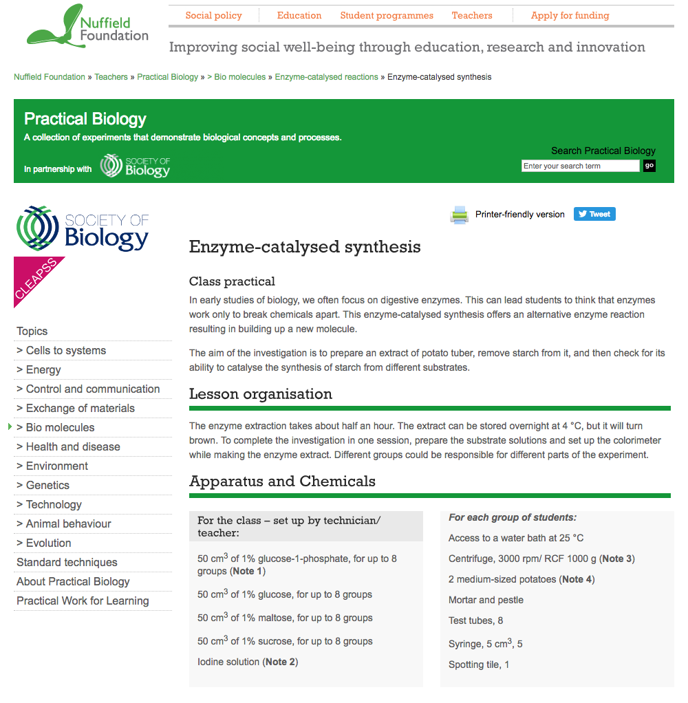 Enzyme-Catalysed Synthesis Lesson Plan