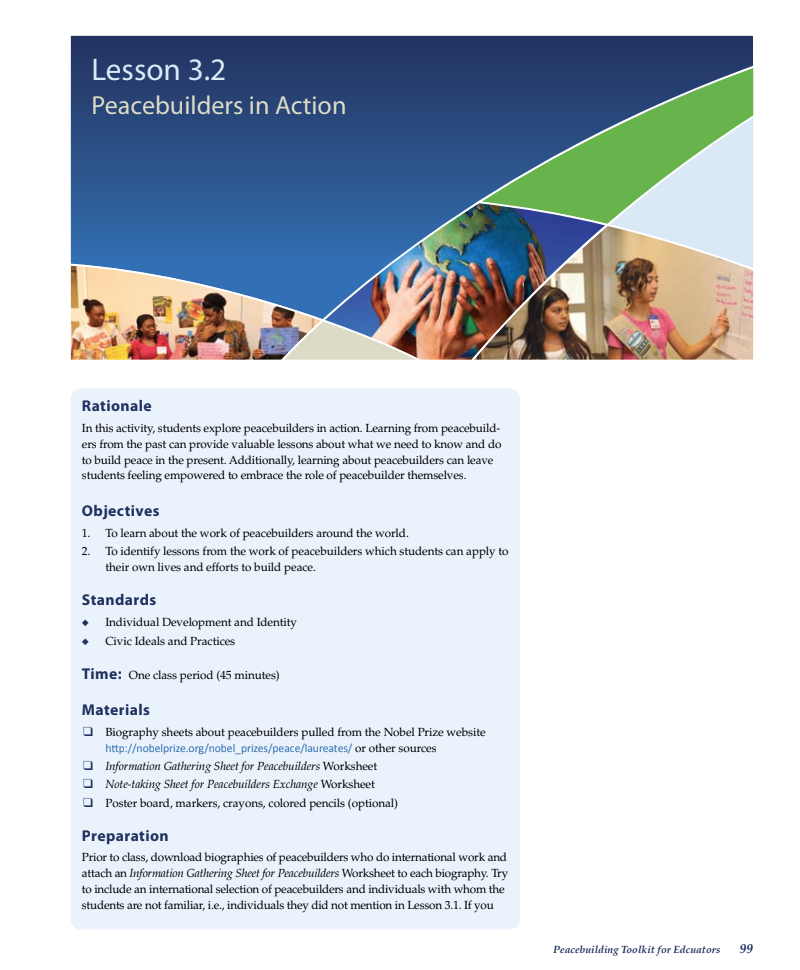 Peacebuilders in Action Lesson Plan