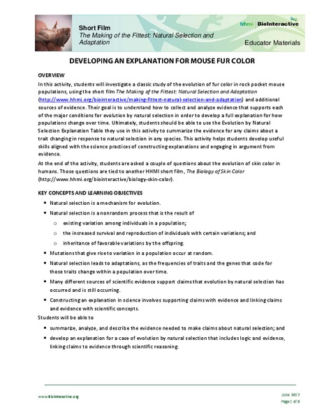 Developing an Explanation for Mouse Fur Color Activity