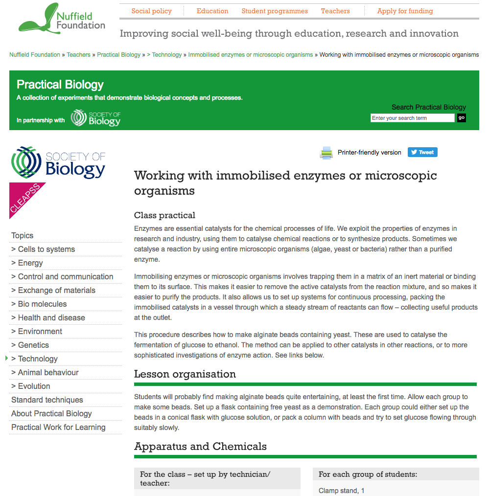 Working with Immobilized Enzymes or Microscopic Organisms Lesson Plan