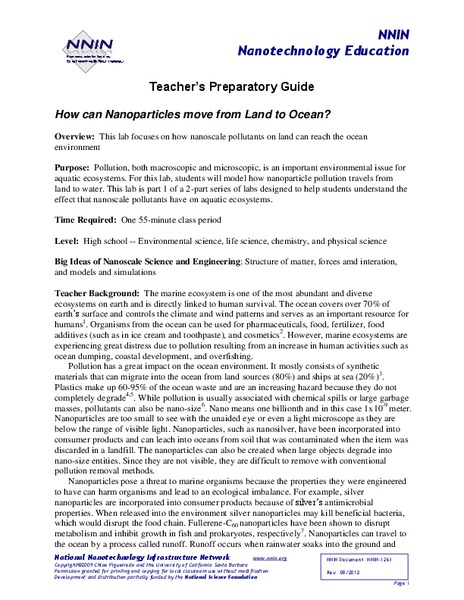 How Can Nanoparticles Move from Land to Ocean? Lesson Plan