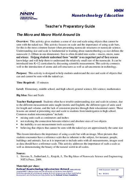 The Micro and Macro World Around Us Activity