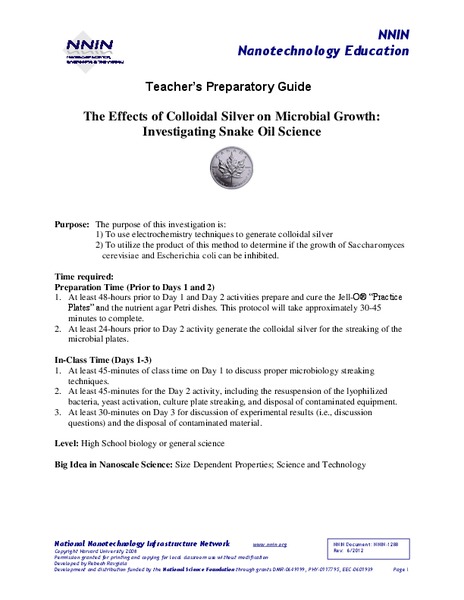 The Effects of Colloidal Silver on Microbial Growth: Investigating Snake Oil Science Lesson Plan
