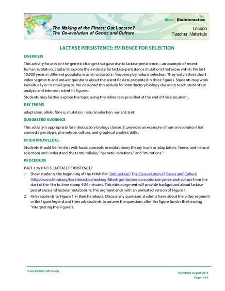 Lactase Persistence: Evidence for Selection Activity