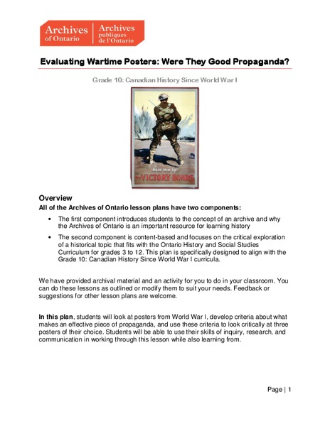 Evaluating Wartime Posters: Were They Good Propaganda? Lesson Plan