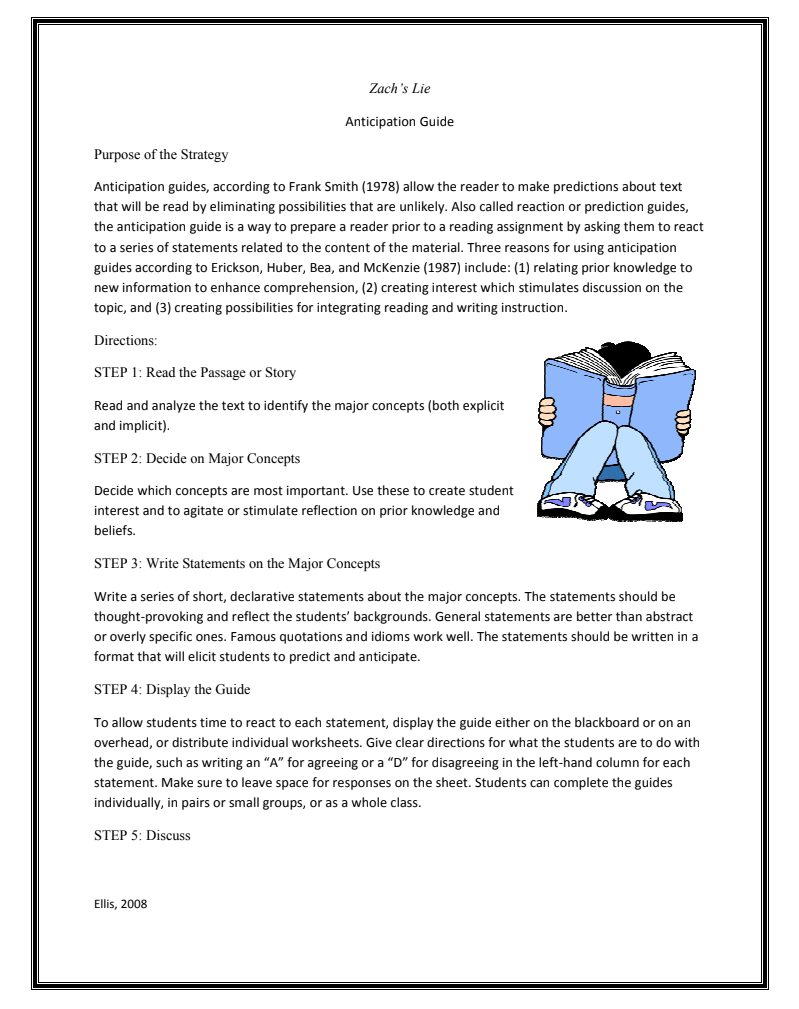 Zach’s Lie: Anticipation Guide Lesson Plan
