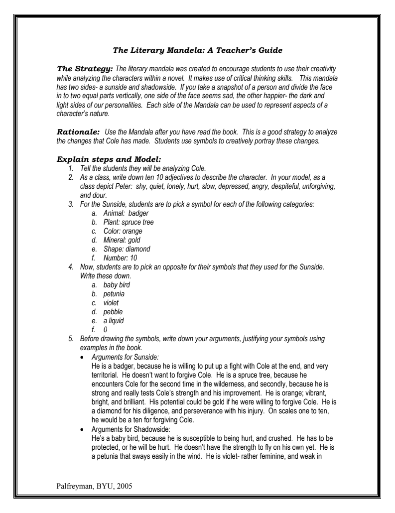 Touching Spirit Bear: The Literary Mandala Lesson Plan