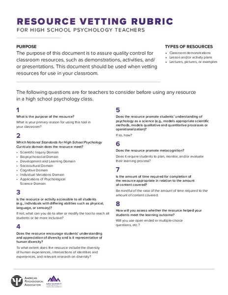 Resource Vetting Rubric Professional Doc