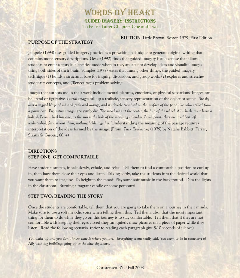 Words by Heart: Guided Imagery Activity