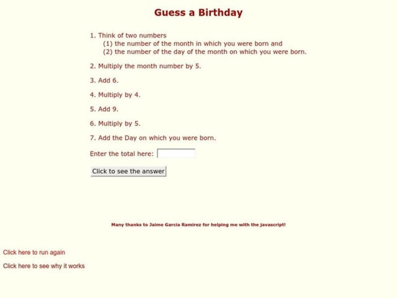 Guess a Birthday Worksheet