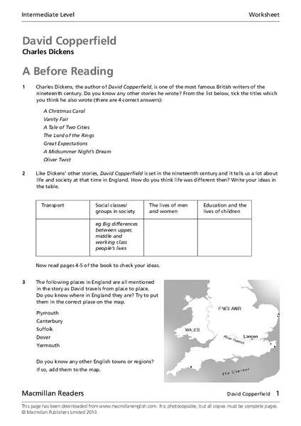 David Copperfield: A Before, While, and After Reading Worksheet Worksheet