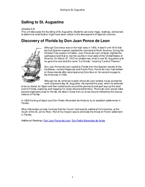 Sailing to St. Augustine Worksheet