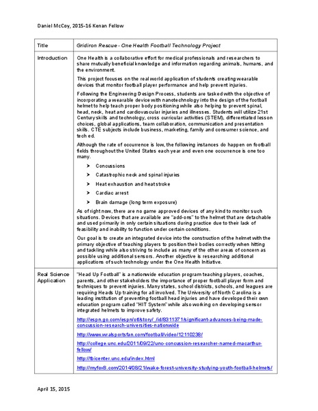 Gridiron Rescue: One Health Football Technology Project Lesson Plan