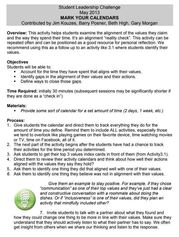 Mark Your Calendar Activity