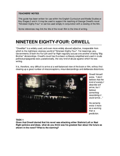 Nineteen Eighty-Four: Orwell Activity