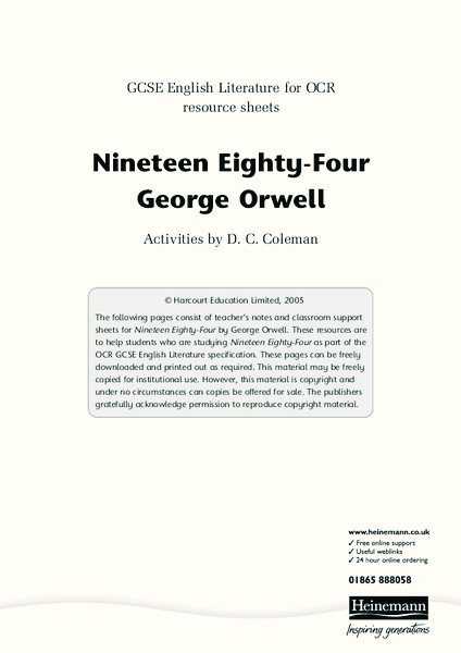 Nineteen Eighty-Four George Orwell Activity