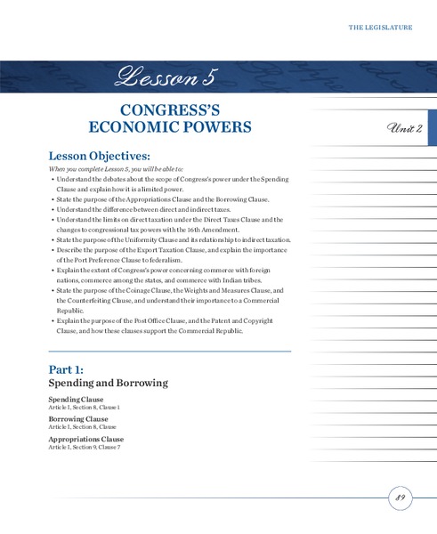Congress's Economic Powers Lesson Plan